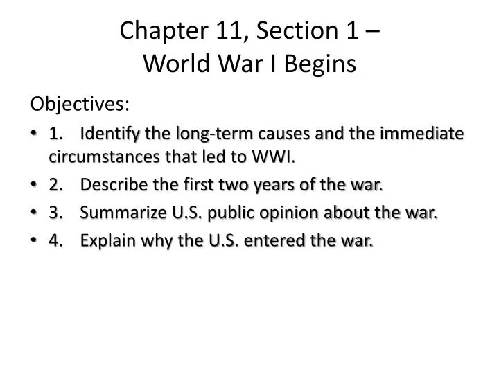 chapter 11 section 1 world war i begins