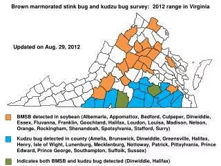 Brown marmorated stink bug and k udzu bug survey: 2012 range in Virginia
