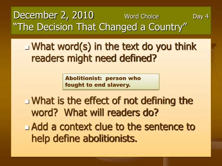 december 2 2010 word choice day 4 the decision that changed a country