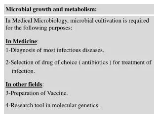 Microbial growth and metabolism: