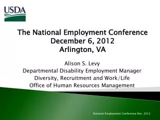 Alison S. Levy Departmental Disability Employment Manager Diversity, Recruitment and Work/Life