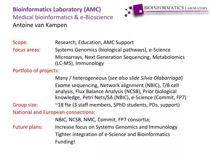 bioinformatics laboratory amc medical bioinformatics e bioscience antoine van kampen