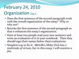 February 24, 2010 Organization Day 2