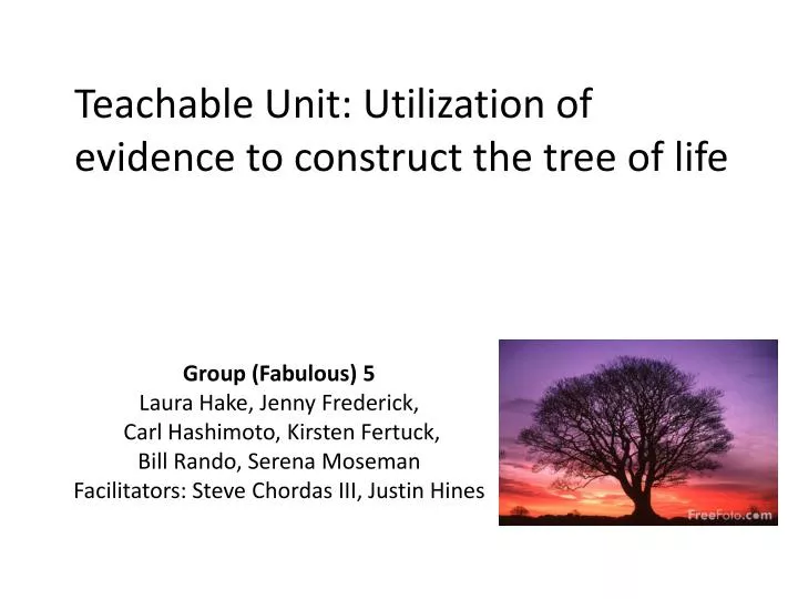 teachable unit utilization of evidence to construct the tree of life