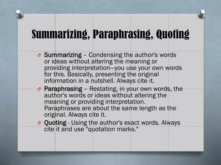 ch 51 reading quiz quoting paraphrasing and summarizing