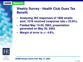 Weekly Survey - Health Club Dues Tax Benefit