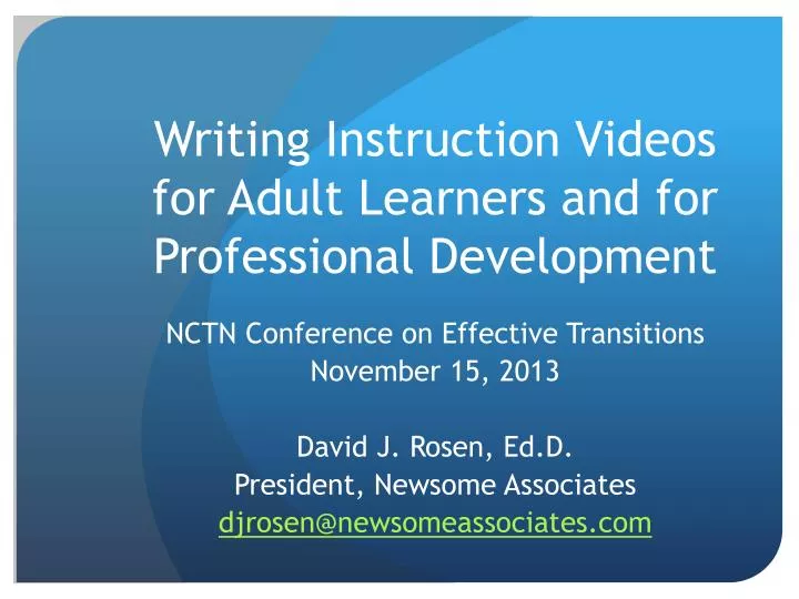 writing instruction videos for adult learners and for professional development