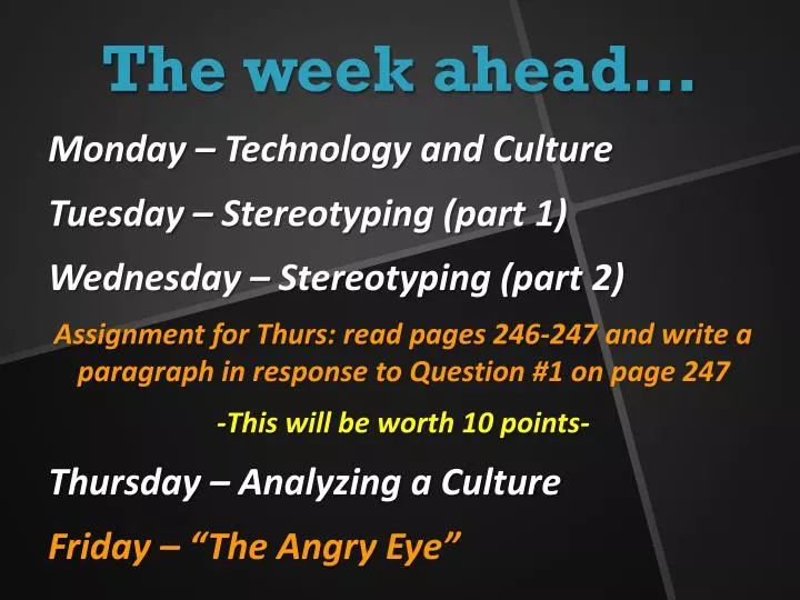 the week ahead