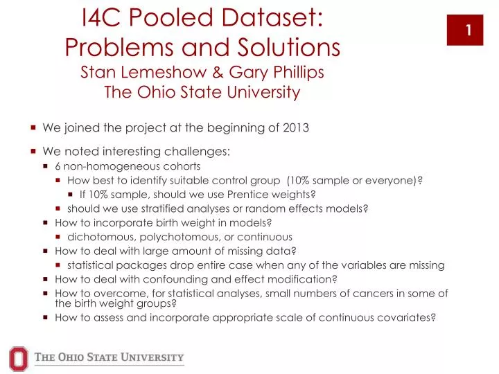 i4c pooled dataset problems and solutions stan lemeshow gary phillips the ohio state university