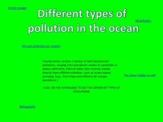 Different types of pollution in the ocean
