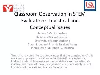 Classroom Observation in STEM Evaluation: Logistical and Conceptual Issues