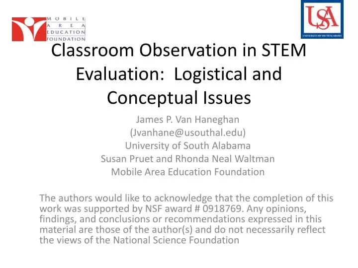 classroom observation in stem evaluation logistical and conceptual issues