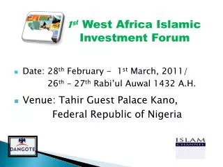 1 st West Africa Islamic Investment Forum