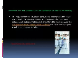 Procedure for NRI students to take admission in Medical Uni