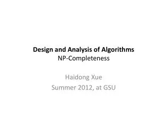 Design and Analysis of Algorithms NP-Completeness