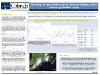 Modeling the mass b alance of the Wolverine Glacier, Alaska USA using the PTAA model