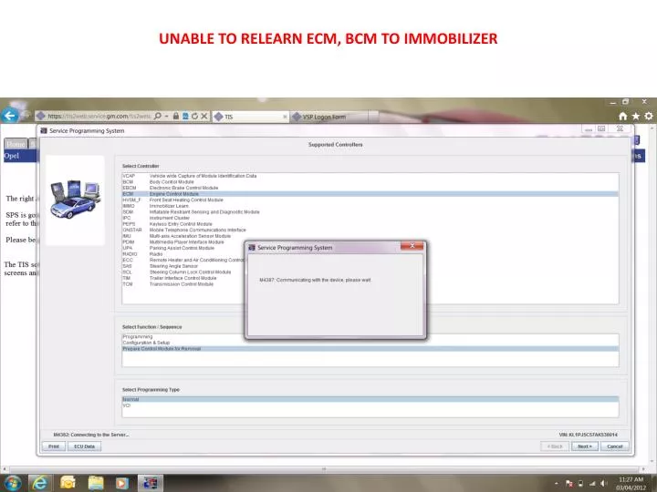 unable to relearn ecm bcm to immobilizer