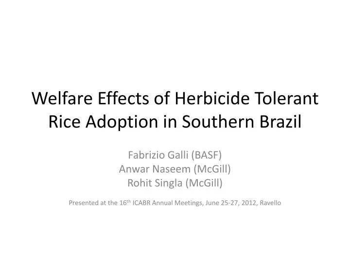 welfare effects of herbicide tolerant rice adoption in southern brazil