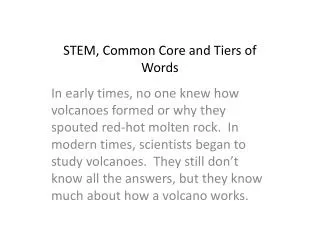 STEM, Common Core and Tiers of Words