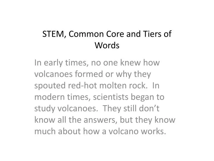 stem common core and tiers of words