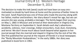 Journal Entry # 12: Western Heritage December 9, 2013