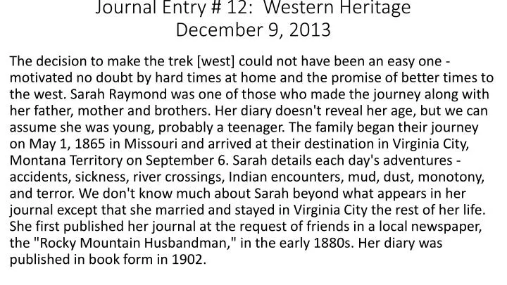 journal entry 12 western heritage december 9 2013