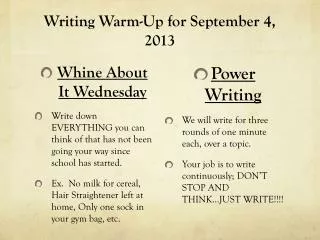 writing warm up for september 4 2013