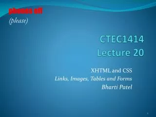 CTEC1414 Lecture 20