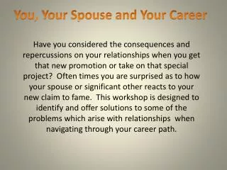 You, Your Spouse and Your Career