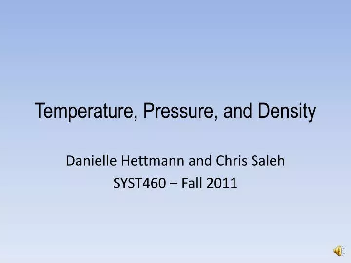 temperature pressure and density