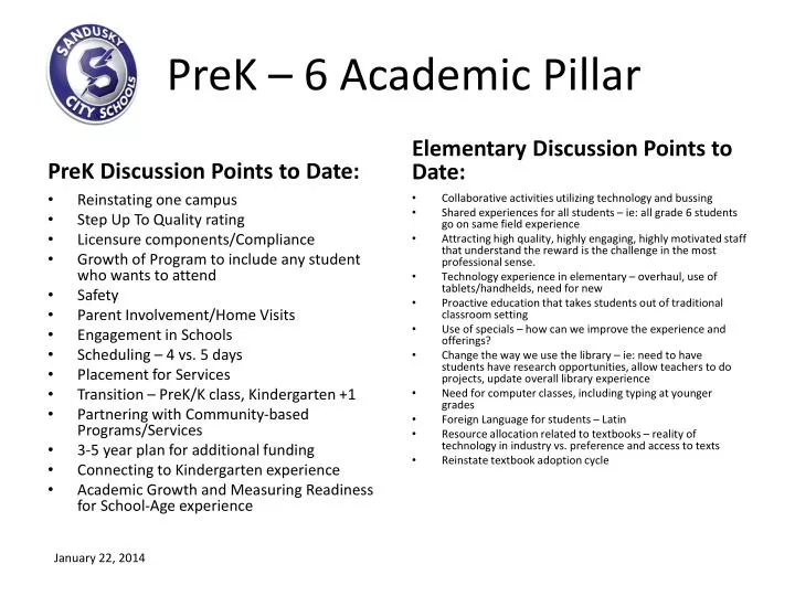 prek 6 academic pillar