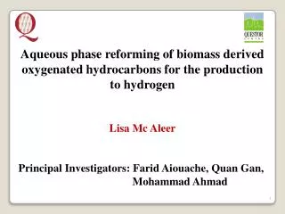 Aqueous phase reforming of biomass derived oxygenated hydrocarbons for the production to hydrogen