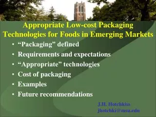 Appropriate Low-cost Packaging Technologies for Foods in Emerging Markets