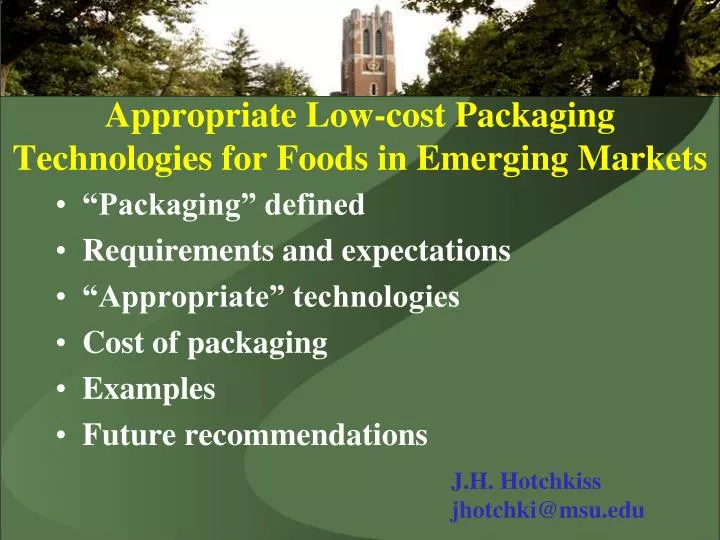 appropriate low cost packaging technologies for foods in emerging markets