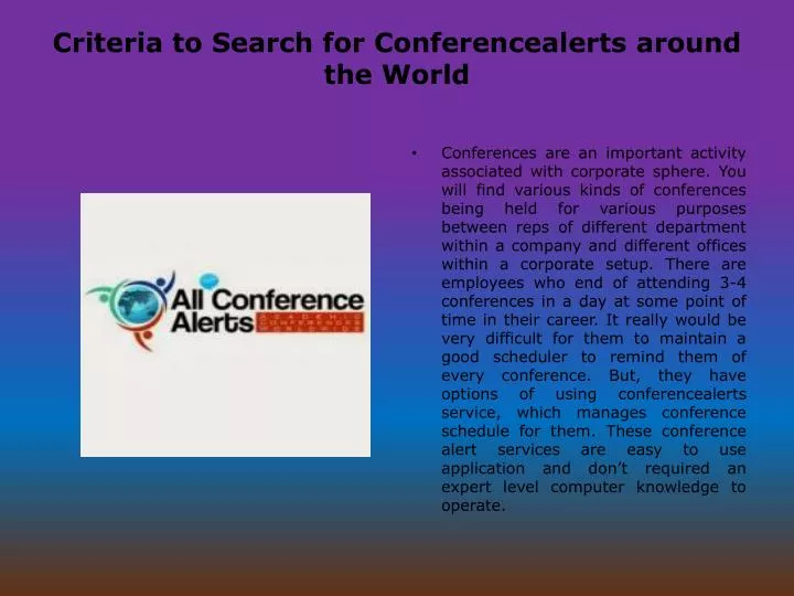 criteria to search for conferencealerts around the world