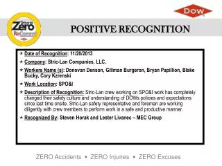 Date of Recognition : 11/20/2013	 Company : Stric-Lan Companies, LLC.