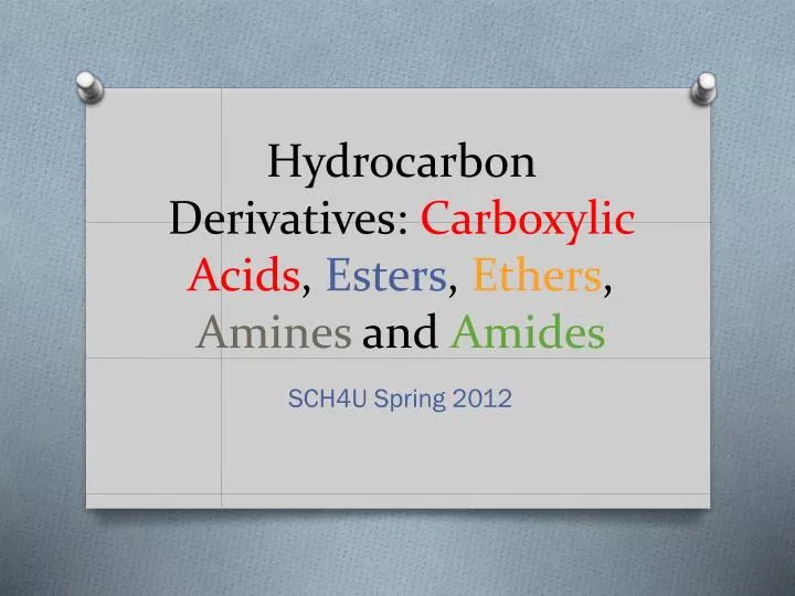 hydrocarbon derivatives carboxylic acids esters ethers amines and amides