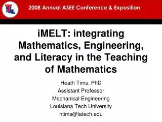 iMELT : integrating Mathematics, Engineering, and Literacy in the Teaching of Mathematics