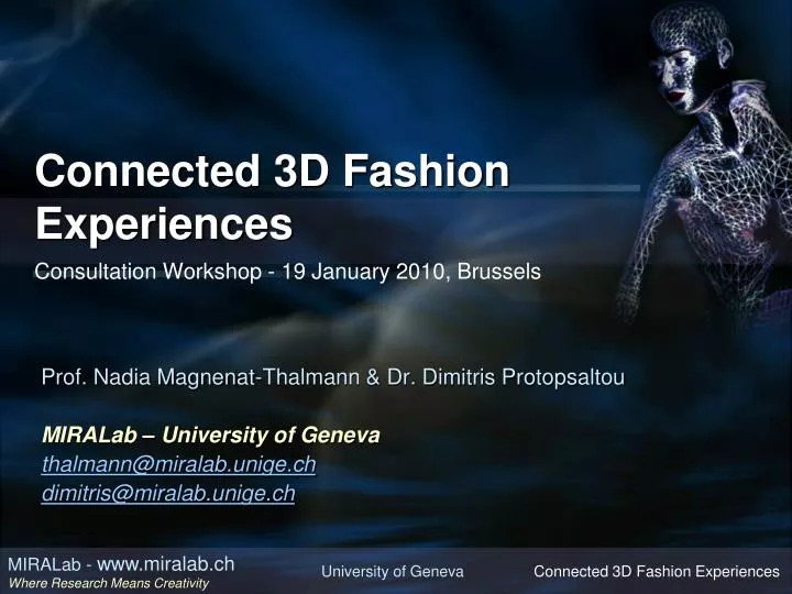 connected 3d fashion experiences consultation workshop 19 january 2010 brussels