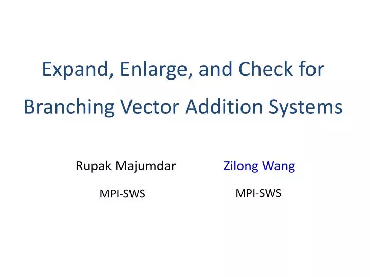 expand enlarge and check for branching vector addition systems