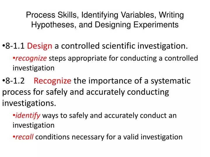 process skills identifying variables writing hypotheses and designing experiments