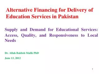 Alternative Financing for Delivery of Education Services in Pakistan