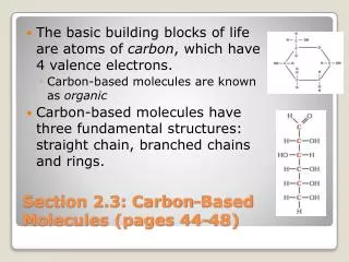 Section 2.3: Carbon-Based Molecules (pages 44-48)