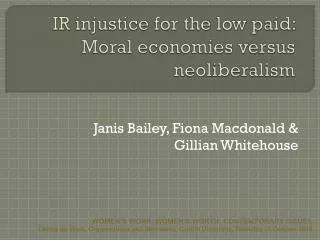 IR injustice for the low paid: Moral economies versus neoliberalism