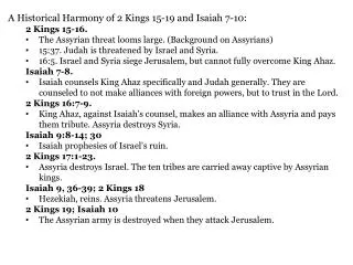 A Historical Harmony of 2 Kings 15-19 and Isaiah 7-10: 2 Kings 15-16.
