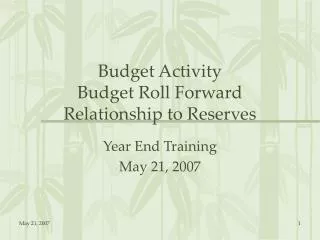 Budget Activity Budget Roll Forward Relationship to Reserves