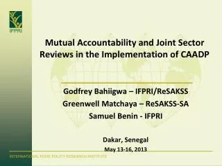 Mutual Accountability and Joint Sector Reviews in the Implementation of CAADP