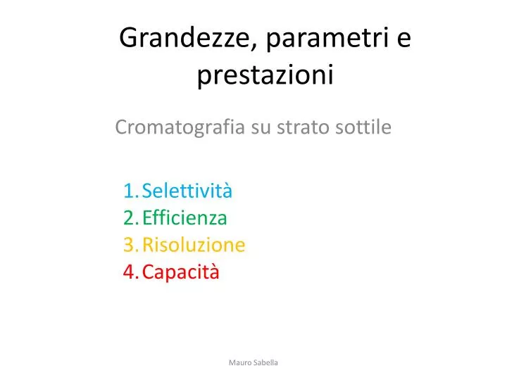 grandezze parametri e prestazioni