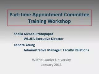 Part-time Appointment Committee Training Workshop