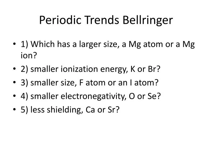 periodic trends bellringer